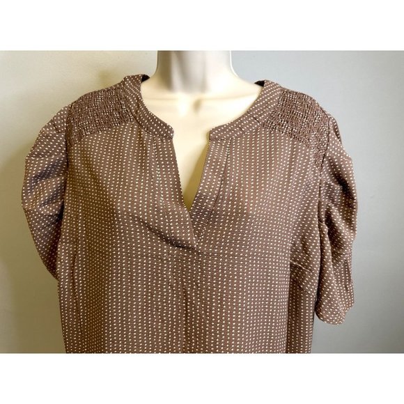 $78 NWT Adrianna Papell Plus Size 1x Brown Cream Polka Dot Short Sleeve Blouse - Picture 5 of 14